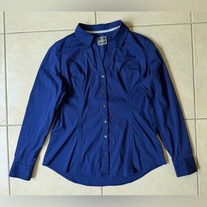 Express The Essential Shirt Women’s Size Large Blue Logo Stretch Long Sleeves